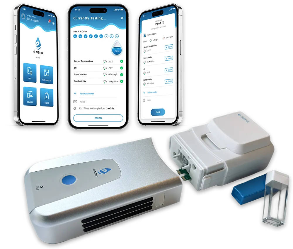 e-sens Roam water quality tester and mobile app